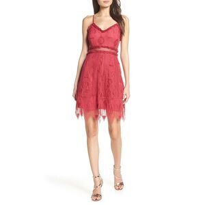 Foxiedox Gloria Lace Mini Dress Womens S Raspberry Red Lace Overlay Brand New